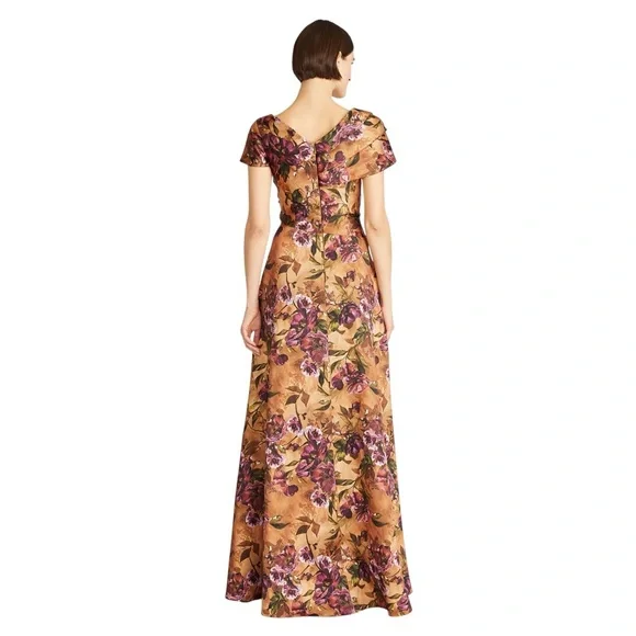 NWOT THEIA Nina Twist Drape A Line Gown in Gilded Poppies - Picture 4 of 14